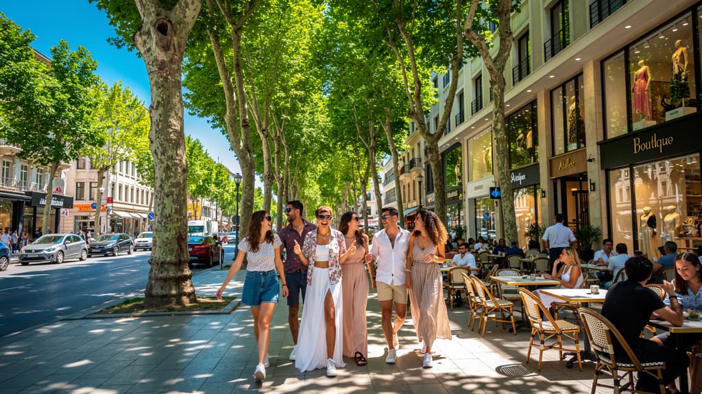 Friends walking along a sun-drenched boulevard on Istanbul's Asian side